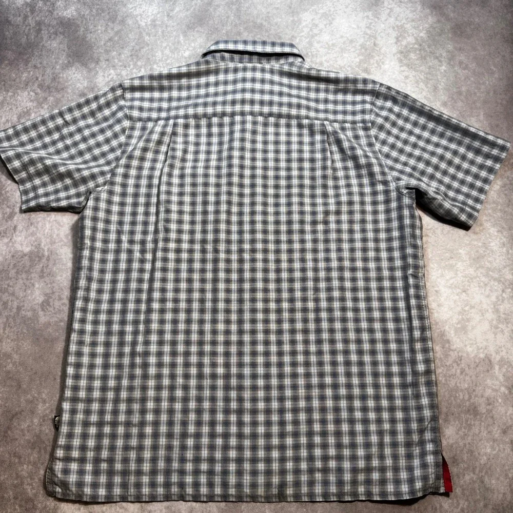 The North Face Mens Large Plaid Button Down Shirt Short Sleeve Gray Blue TB50